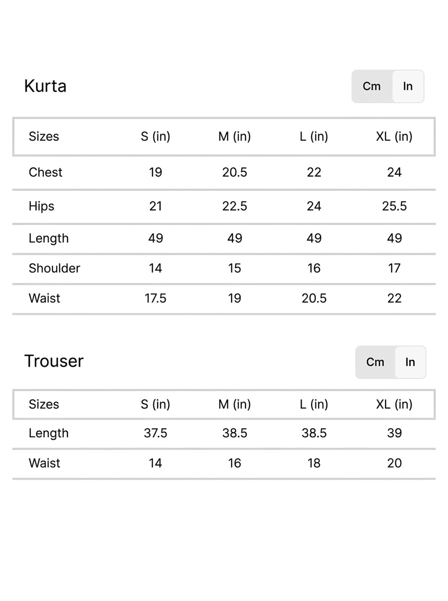 Size chart for Beloved