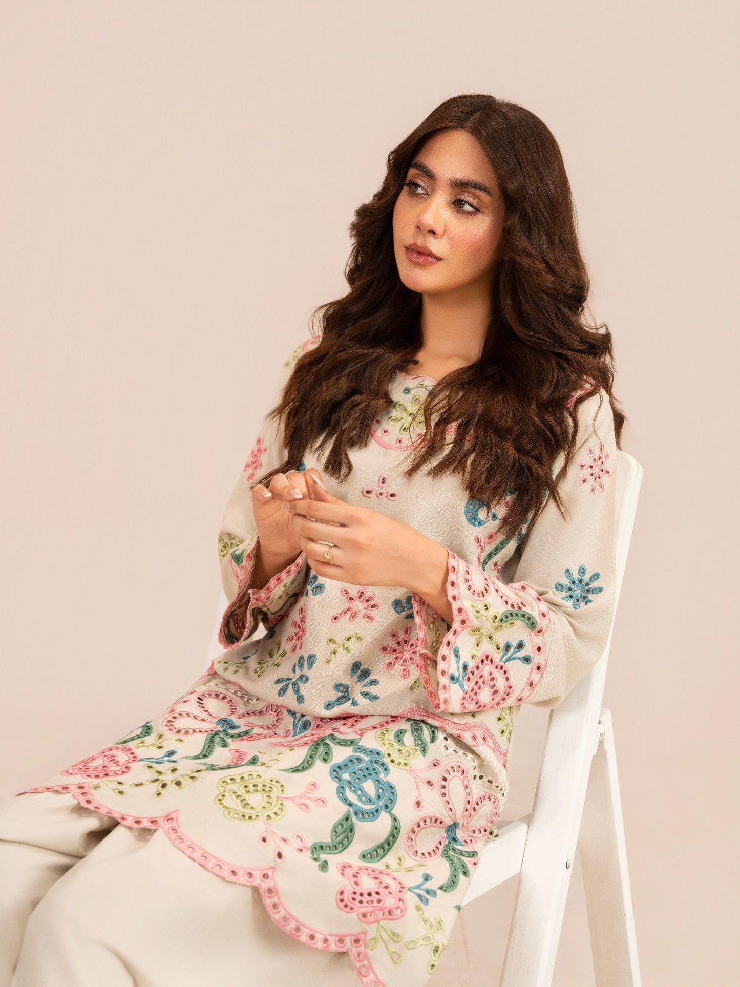 Embroidered Dhanak Fabric Kurta Set for Women