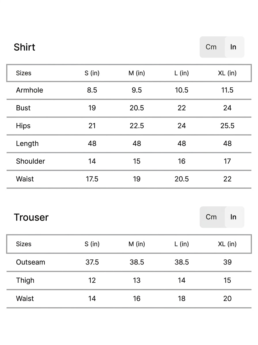 Size chart for Ferdoos