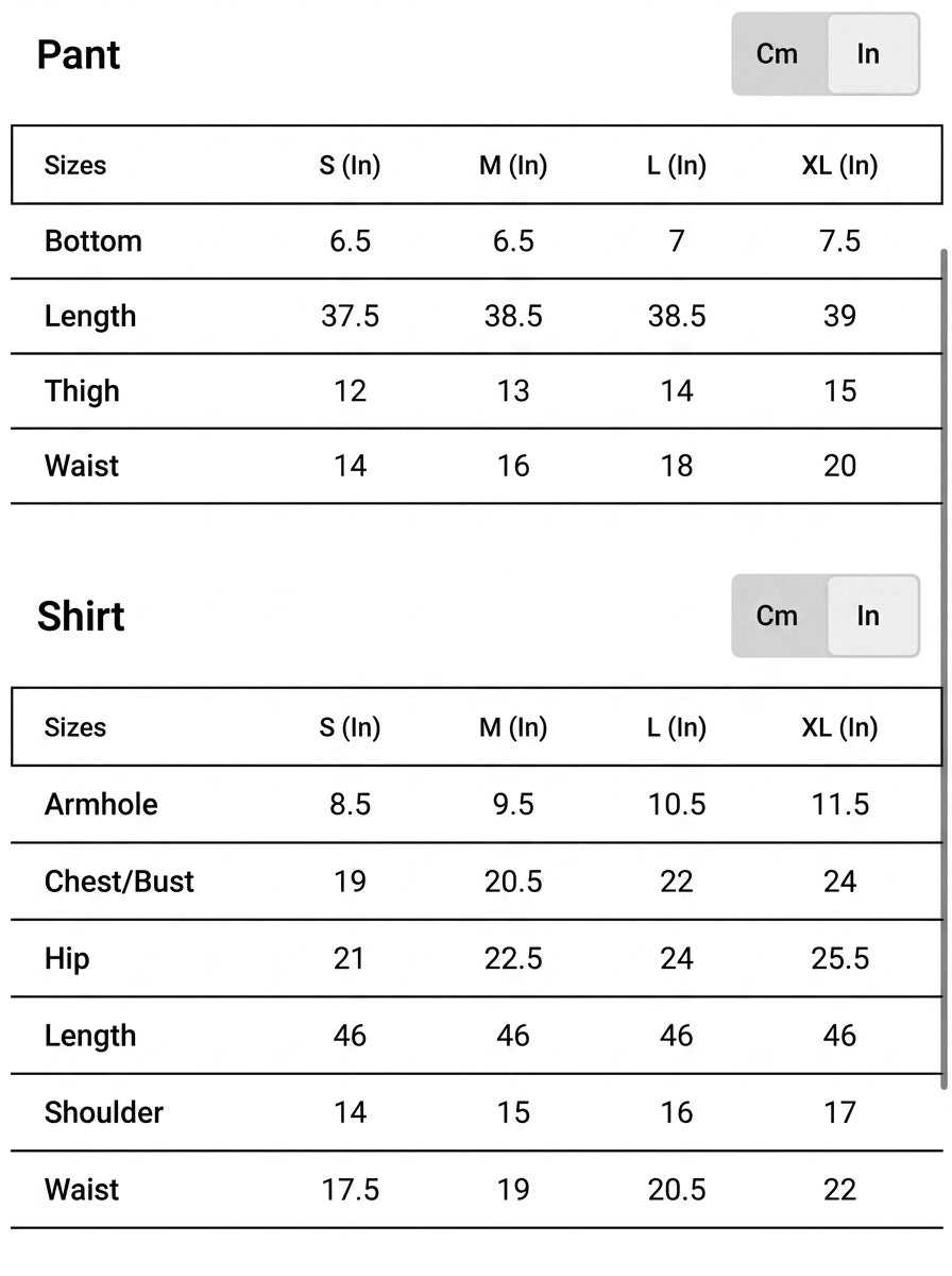 Size chart for Aquamarine