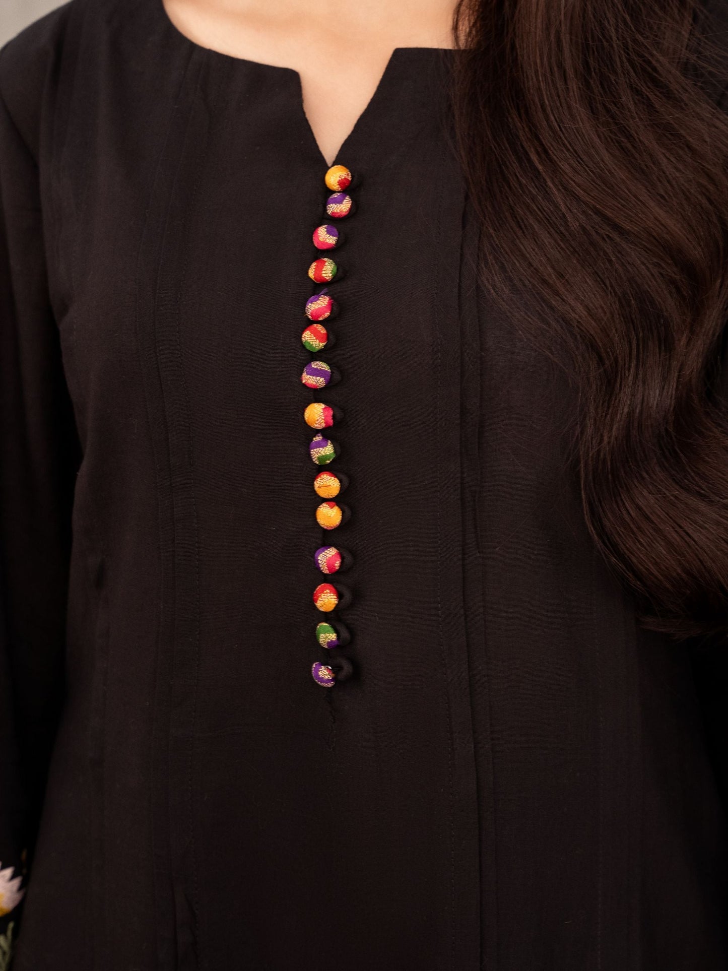 Black Embroidered Linen Two Piece Set for Women | Floral Kurta & Trouser Co-Ord