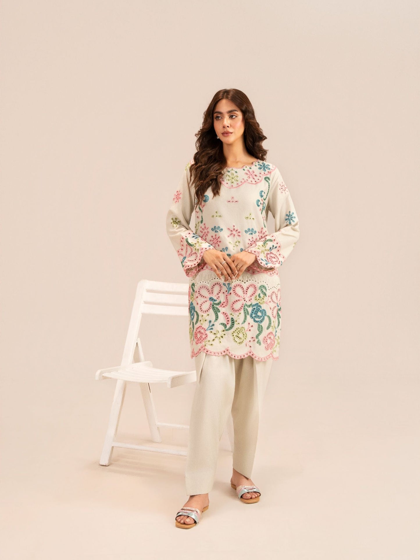 Embroidered Dhanak Fabric Kurta Set for Women