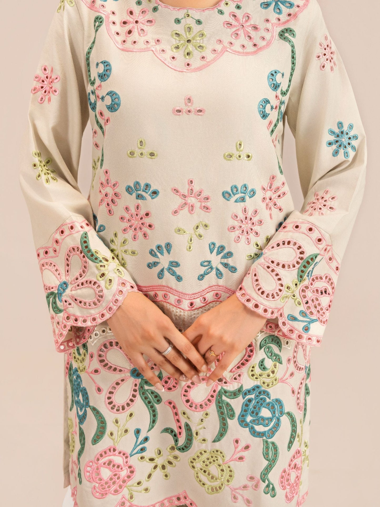 Embroidered Dhanak Fabric Kurta Set for Women