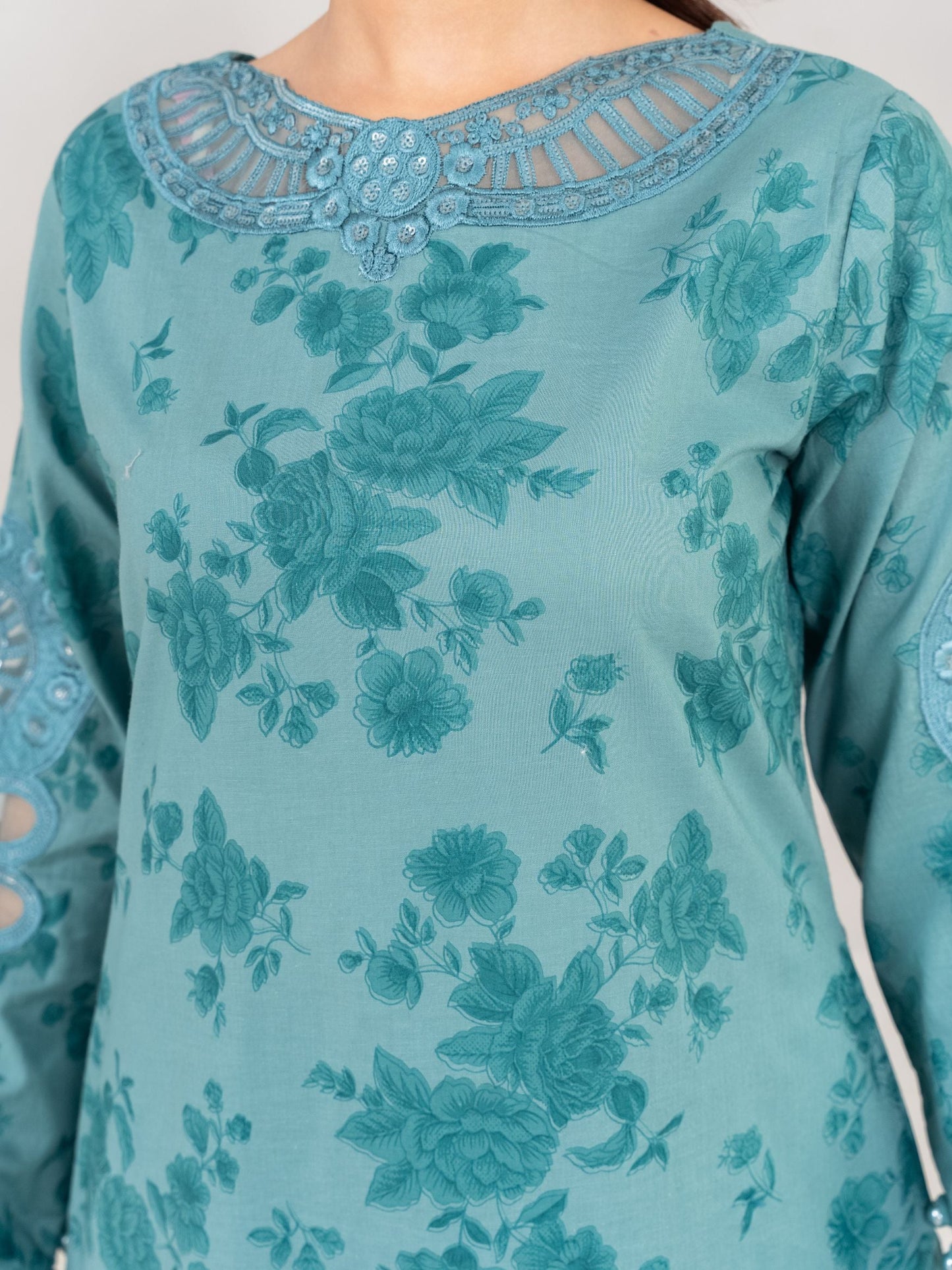 Pacific Blue Embroidered Dhanak 3 Piece Kurta Set – Shaila Dhanak
