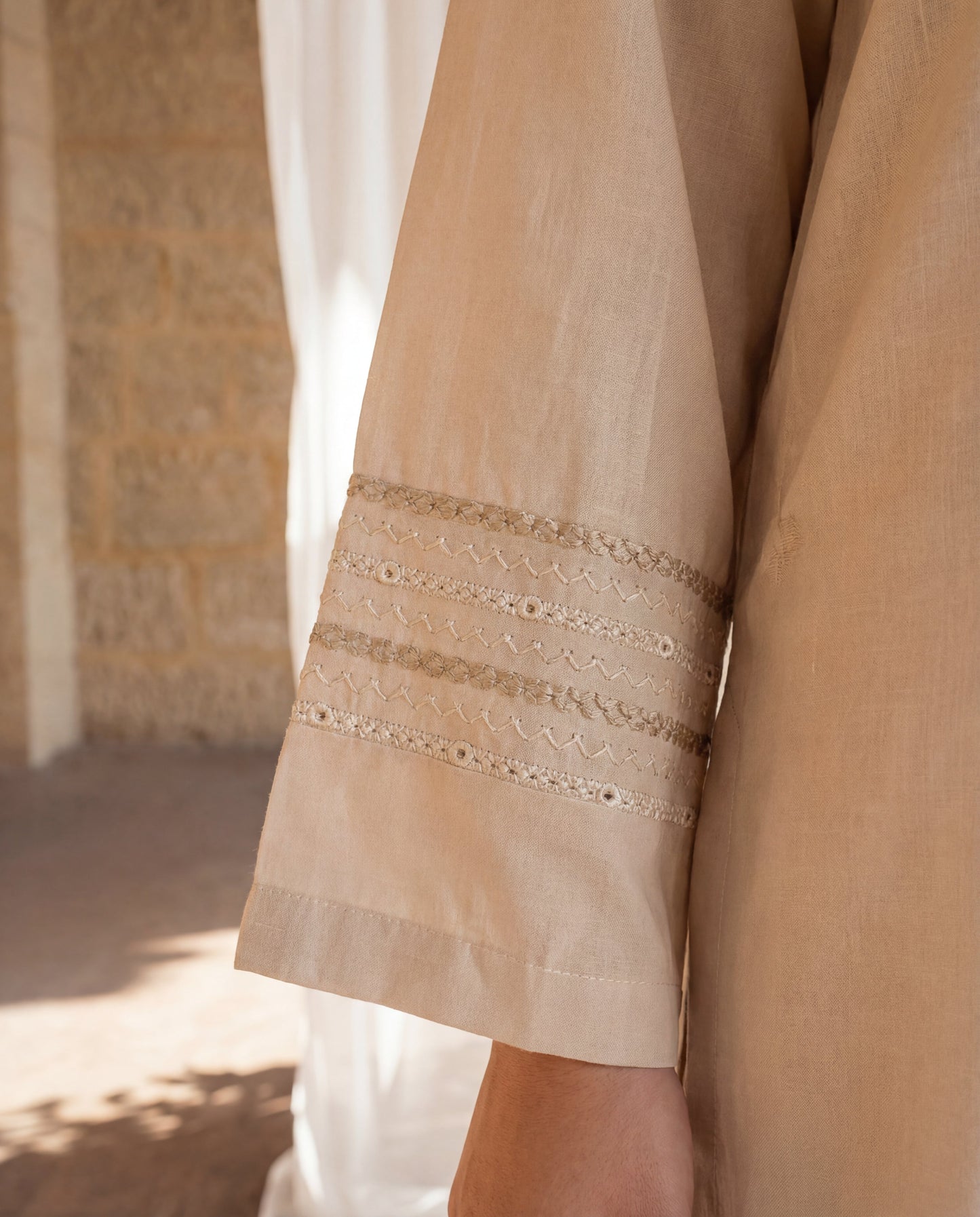 Beige Embroidered Linen Kurta Set – 2 Piece Straight Cut Kurta with Palazzo - Rangrez Jawa