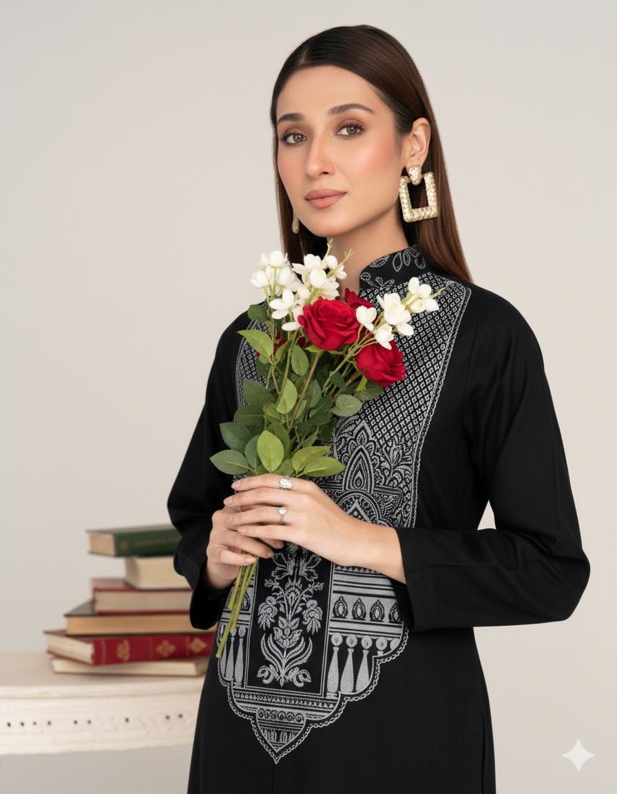 Black Printed Dhanak Kurta Set – Women’s 2 Piece Kurta & Culottes - Evara Black