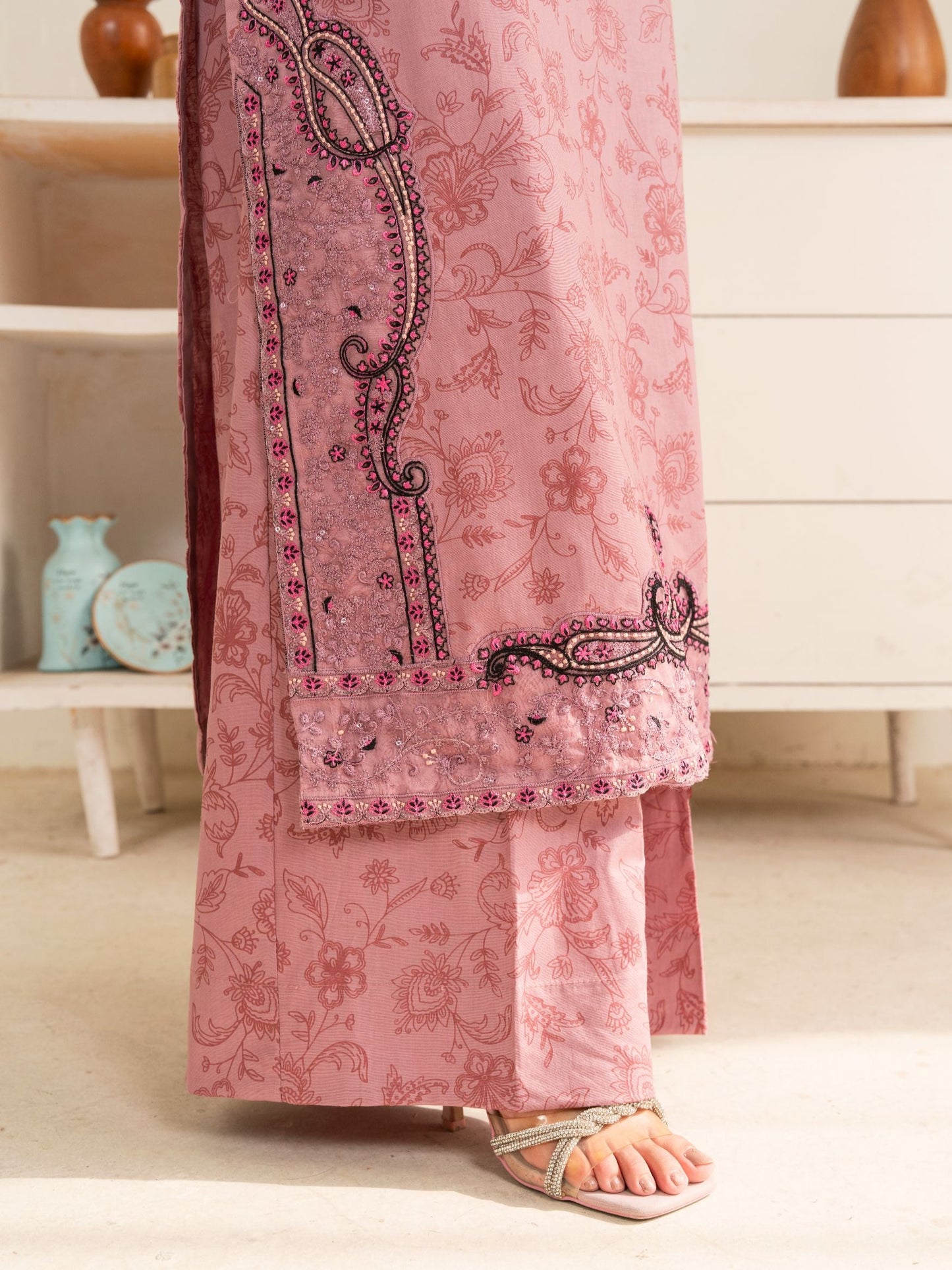 Rose Pink Women’s Embroidered Long Kurta Set