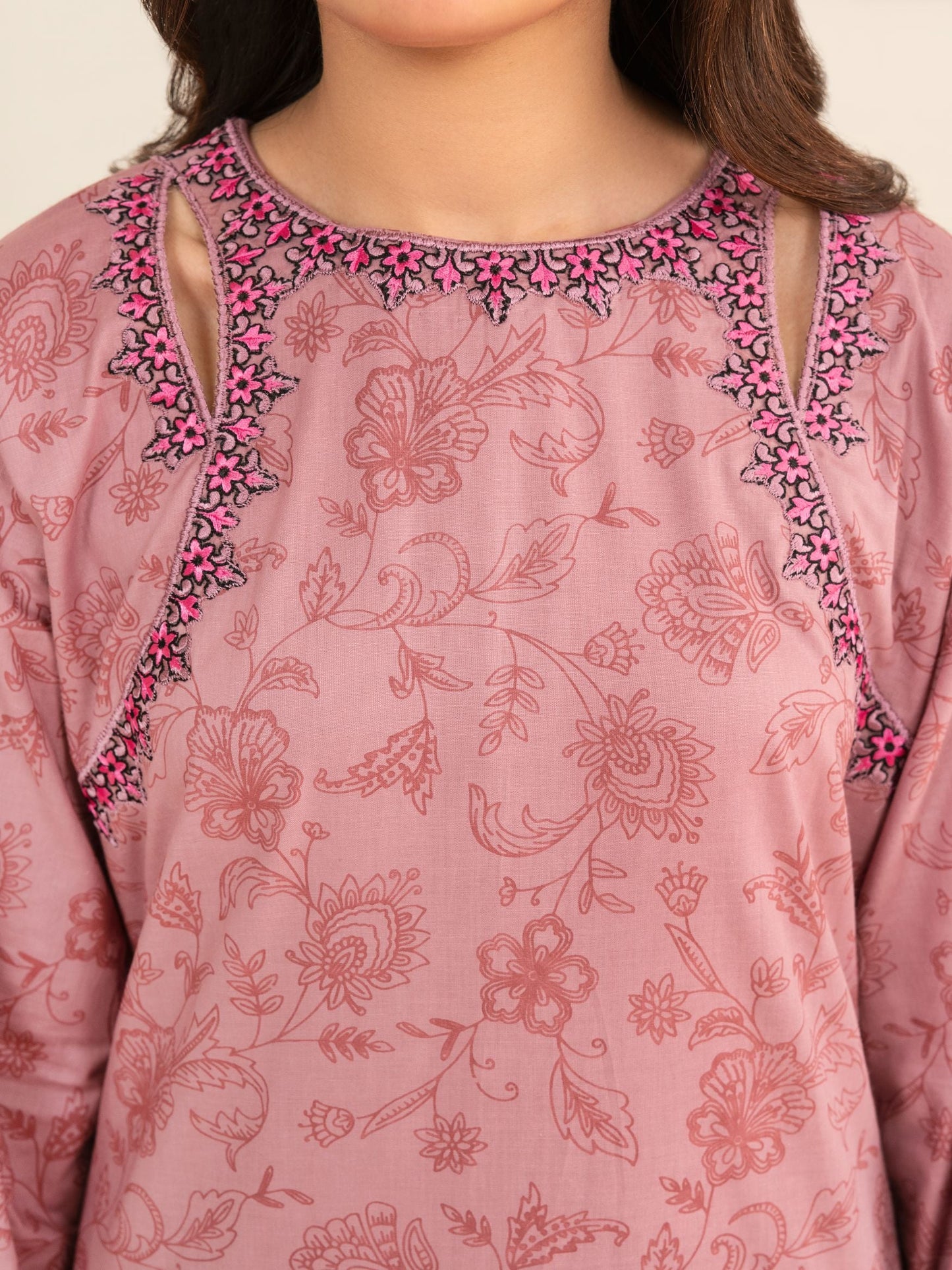 Rose Pink Women’s Embroidered Long Kurta Set