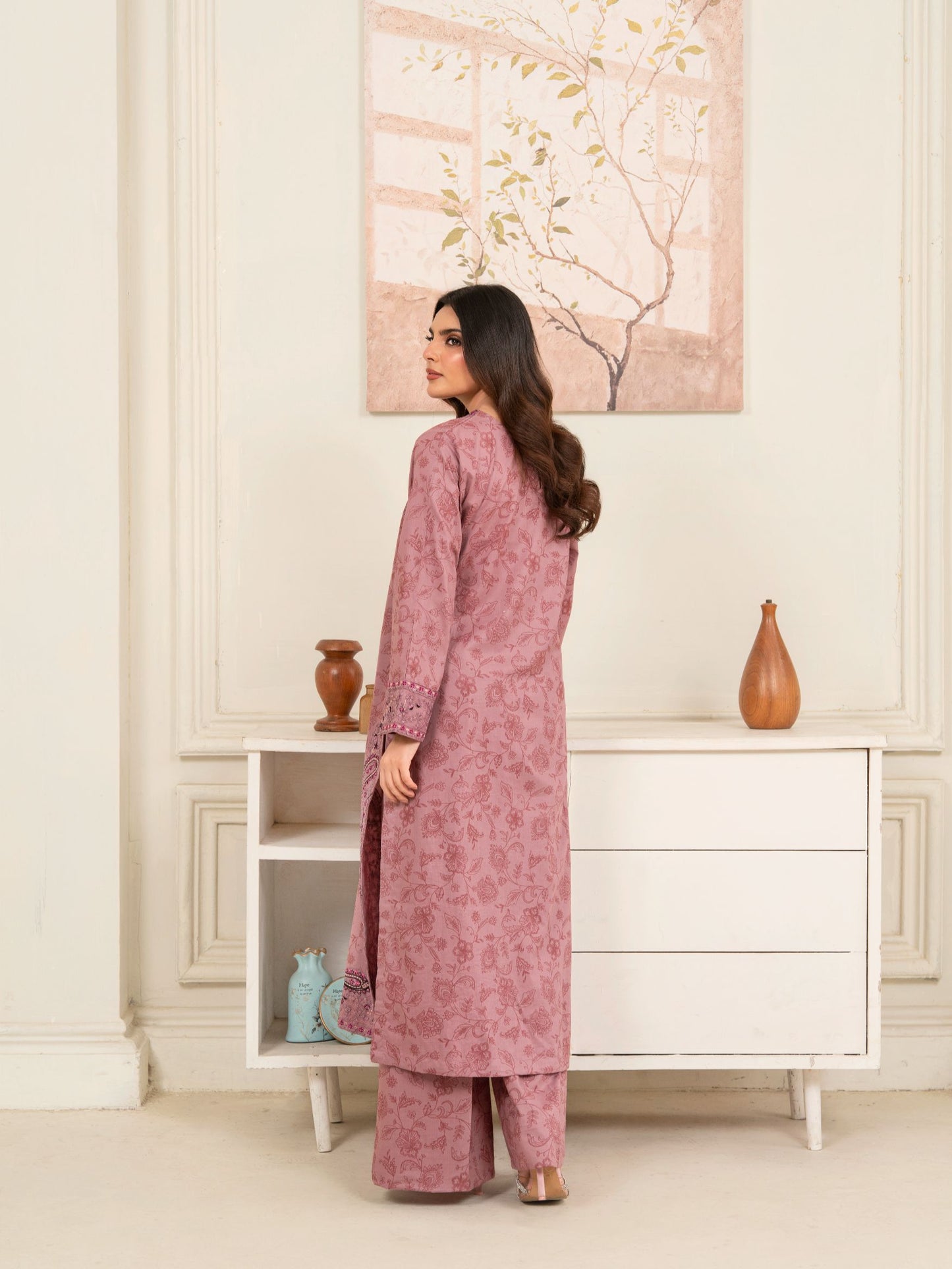 Rose Pink Women’s Embroidered Long Kurta Set