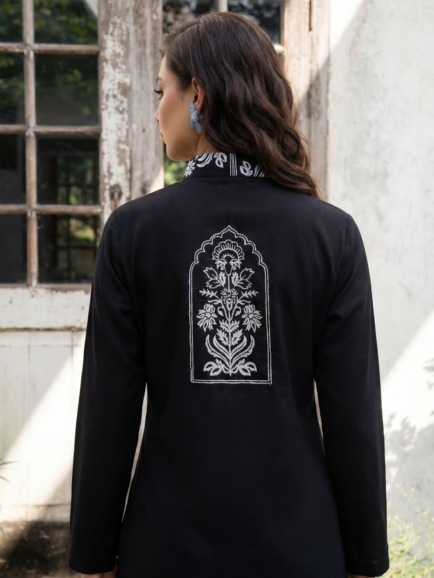 Black Printed Dhanak Kurta Set – Women’s 2 Piece Kurta & Culottes - Evara Black