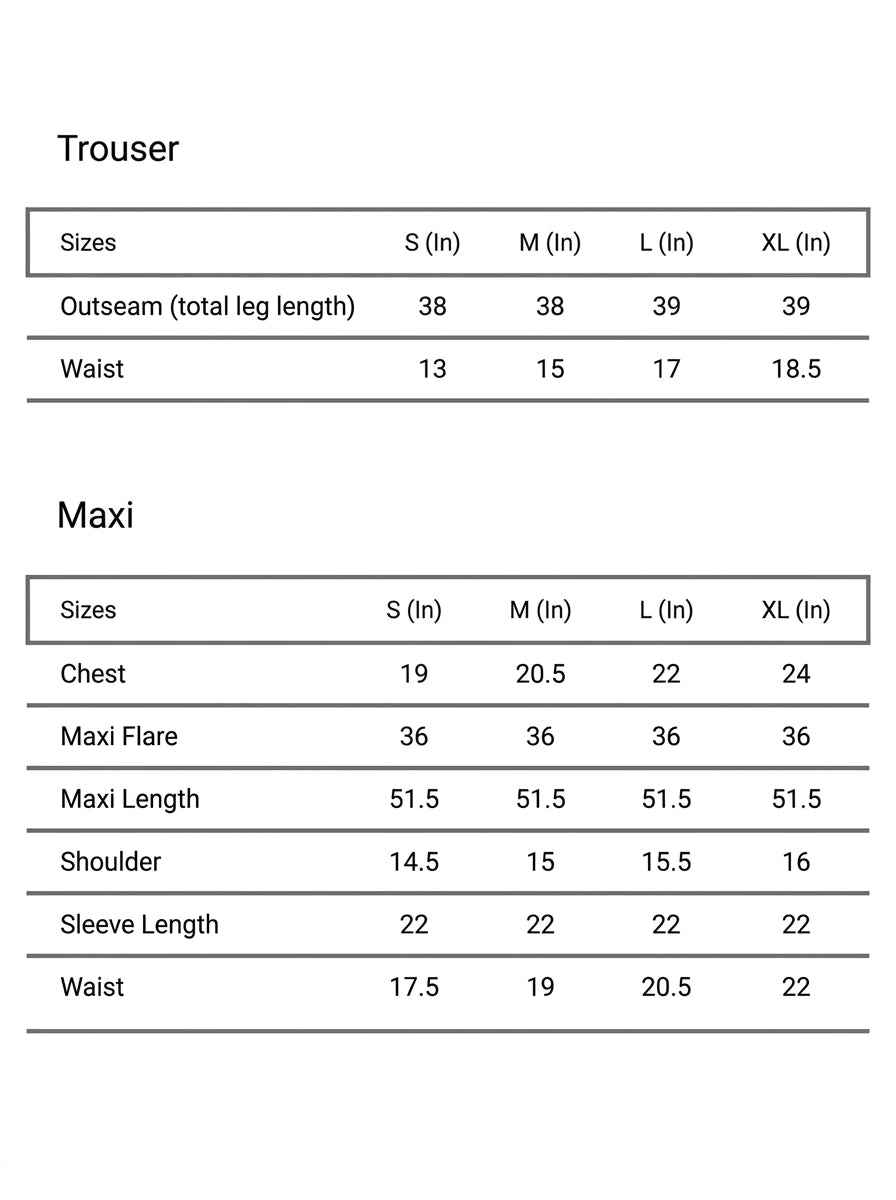 Size chart for Safae White