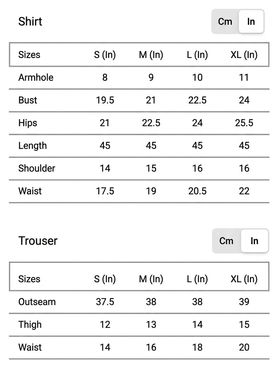 Size chart for Serenade
